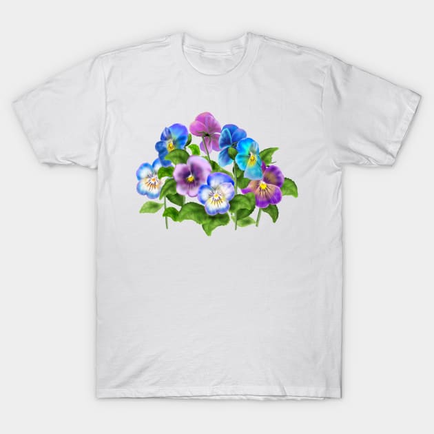 Beautiful Pansy Flowers Violet Viola Tricolor Floral Pattern T-Shirt by sofiartmedia